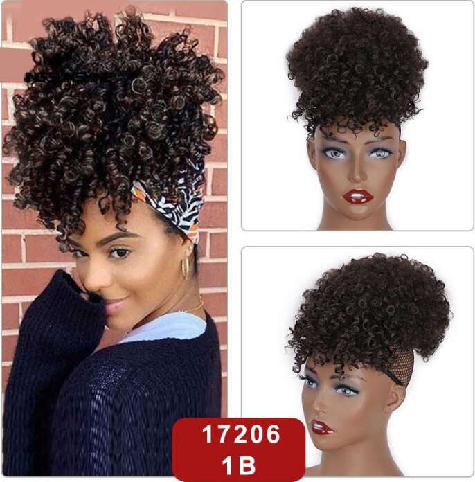 AISIBEAUTY Afro Puff Hair Short Kinky Curly Chignon Hair Extensions Synthetic Puff Afro Bun Wrap Drawstring Hairpiece for Women: 17206-1B