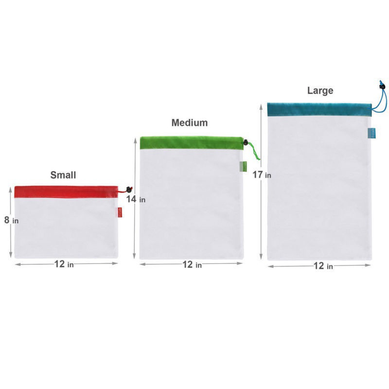 Polyester Shopping Bags Eco-Friendly Reusable Shopper Bag Recycle Fruit Vegetables Pouch Drawstring Storage Grocery Bag Food: 1pc Medium Green