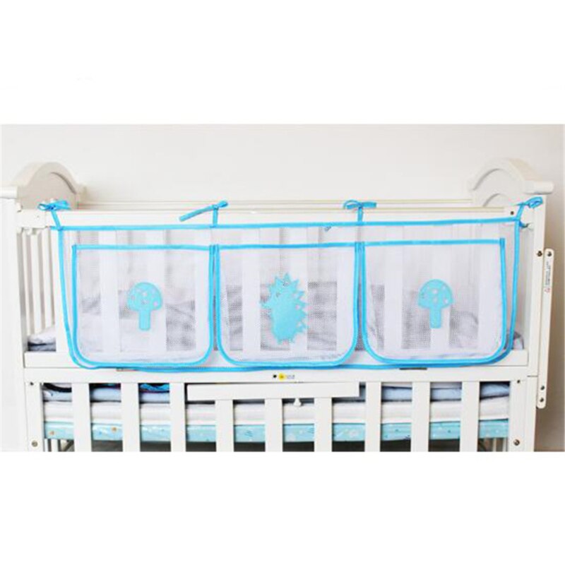 Crib Three Grid Storage Bag Large Capacity Bags Cartoon Daily Necessities Storage Bags Bedside Hanging Bags: Blue