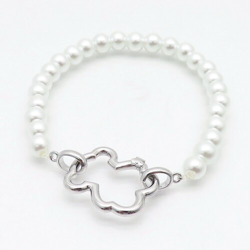 Hollow Bear Pearl Bracelet Stainless Steel Bead Charm Bracelet for Women Gold Silver Color Bear Bangle Jewelry: Silver