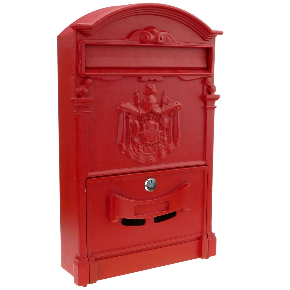 PrimeMatik - Buzón antiguo metálico para cartas y correo postal de color rojo