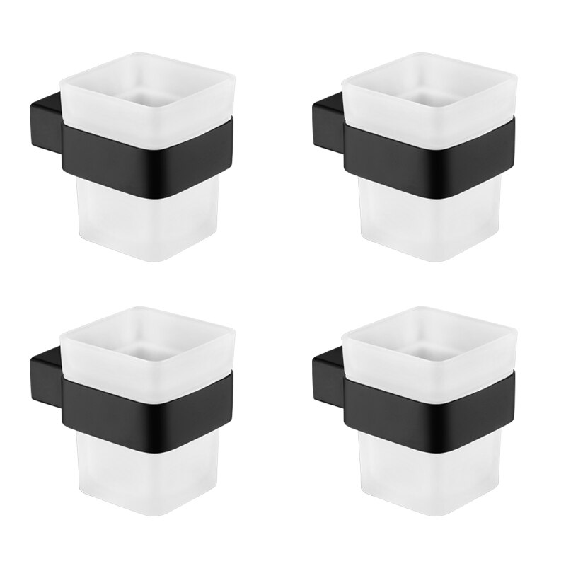 Toothbrush Holder Toothbrush Glass Cup Home Hotel Toilet Frosted Glass Cup Square Stainless Steel Wall Mounted Bathroom