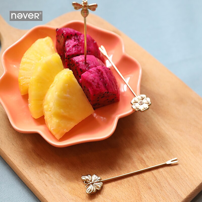 Never leopard grain series kantoorbenodigdheden set met bijenbloem en vlindervorm, roestvrijstalen taartvorkjesset