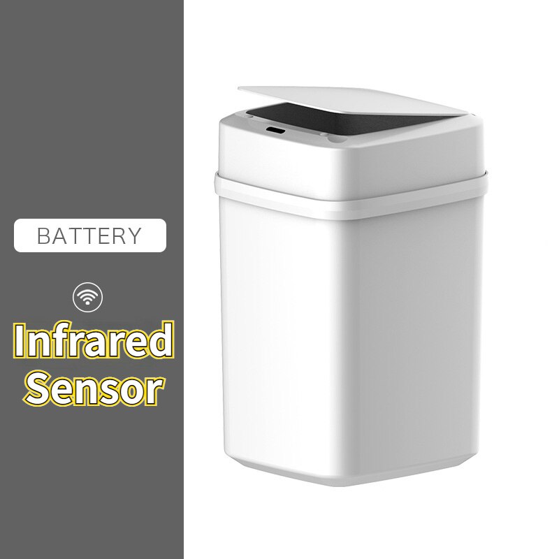 Induction Trash Can Smart Home Intelligent Waste Bin Automatic Trash Bin Home Electric Sensor Waste Garbage for Kitchen Bathroom: white Battery / 12L