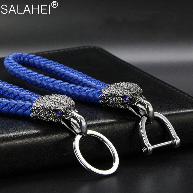 Animal Eagle Head Keychain Horsebuckle Leopard Head Metal Key Chain Luxury Car Keyring Hand Woven Jewelry