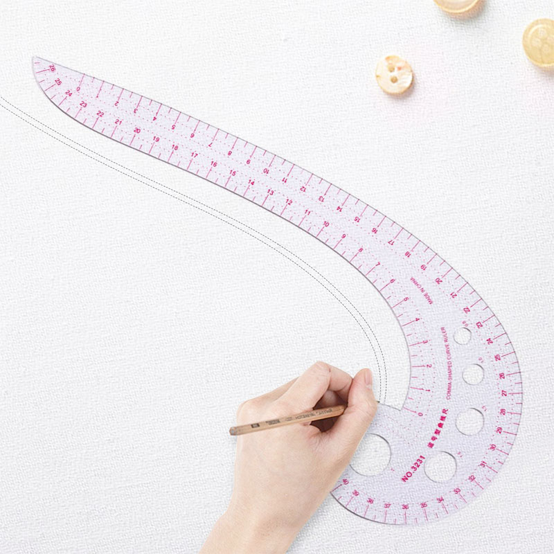 12.01" Long Comma Shaped Plastic Transparent French Curve Ruler Spline Sewing Patchwork Feet Tailor Yardstick Cloth Cutting