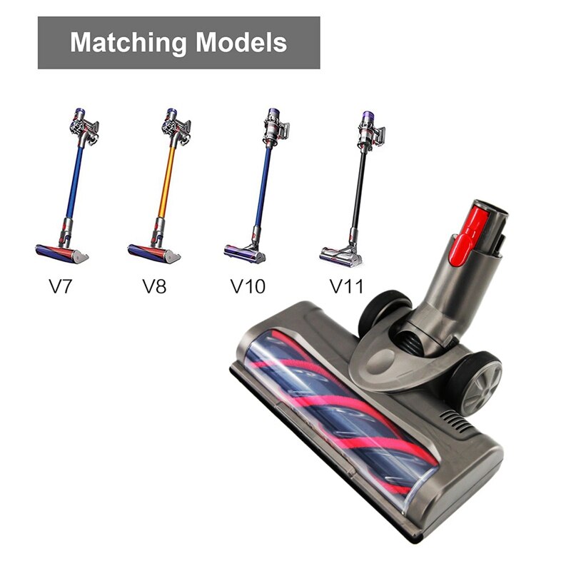 Electric Floor Brush Head For Dyson V7 V8 V10 V11 Vacuum Fluffy Soft Roller Head Quick Release Floor Head+LED Converter