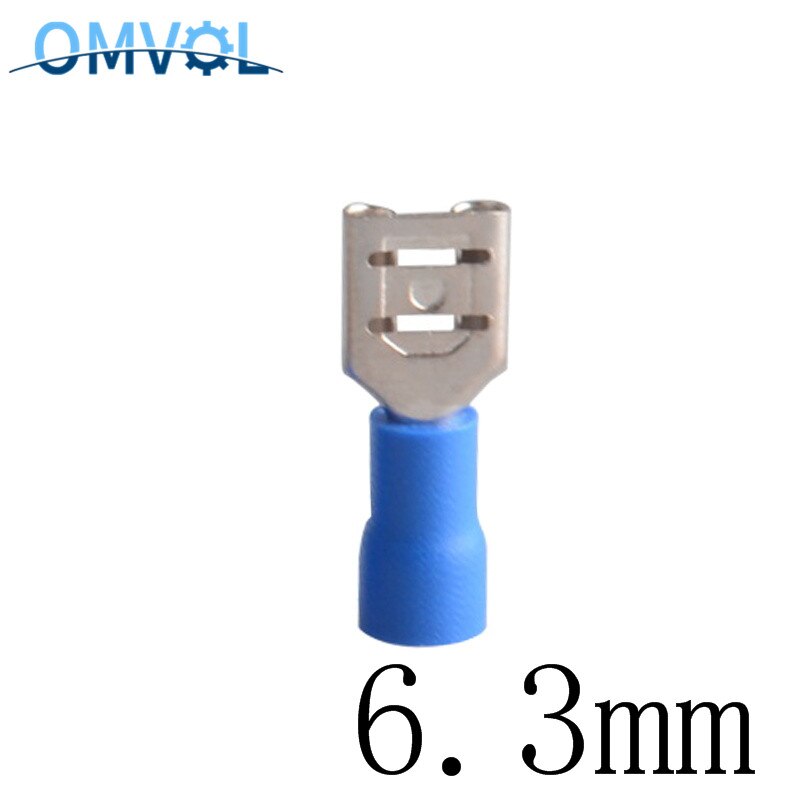 Terminal de crimpado eléctrico aislado hembra para conectores AWG 16-14, Conector de Cable, 6,3, 50 Uds.: Azul