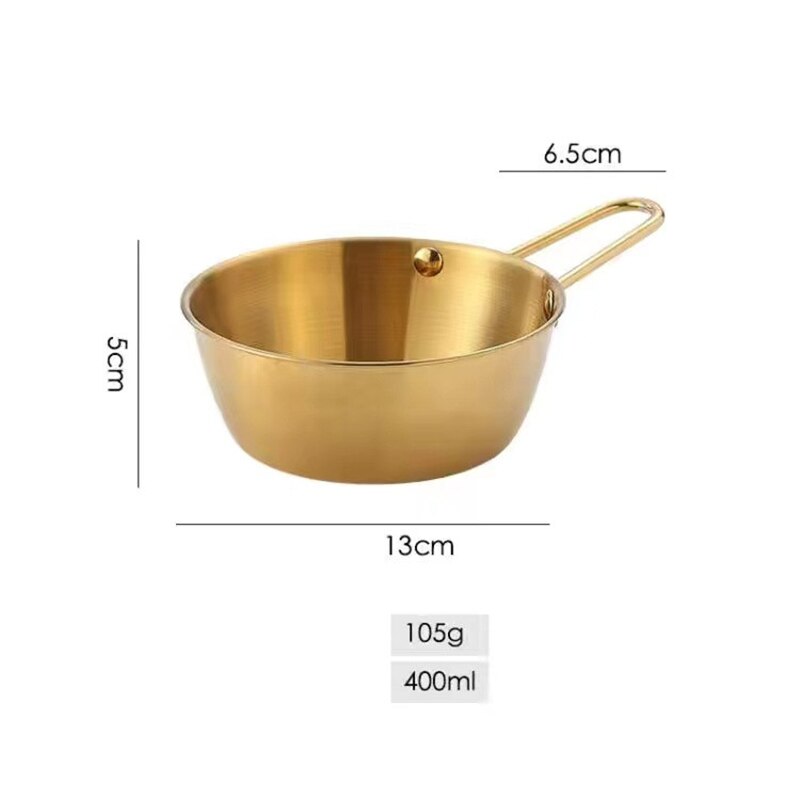 304 Stainless Steel Korean Rice Wine Bowl Rice Bowl Seasoning Cooking Kitchen Soup With Handle Ramen Pot Salad Mixing Bowl: Gold 13 cm