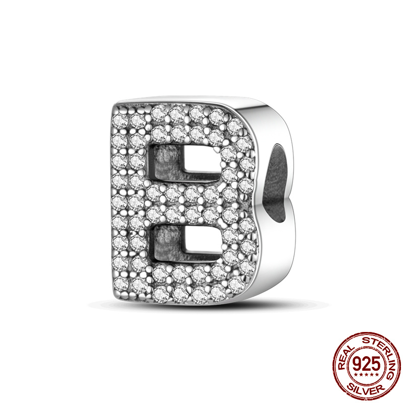 26 A-Z Alphabet perles 925 en argent Sterling lettre d'amour breloque ajustement Original Pandach bracelet à breloques Bracelet CZ Zircon perle bijoux