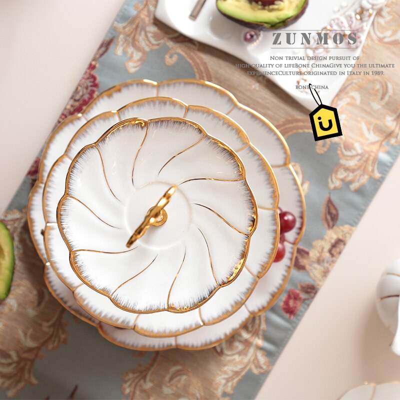 Dubbele Lagen 3 Lagen Witte Cake Stand Met Gouden Rand Taart Plaat Snack Schotel Servies Dessertbord Huwelijkscadeau