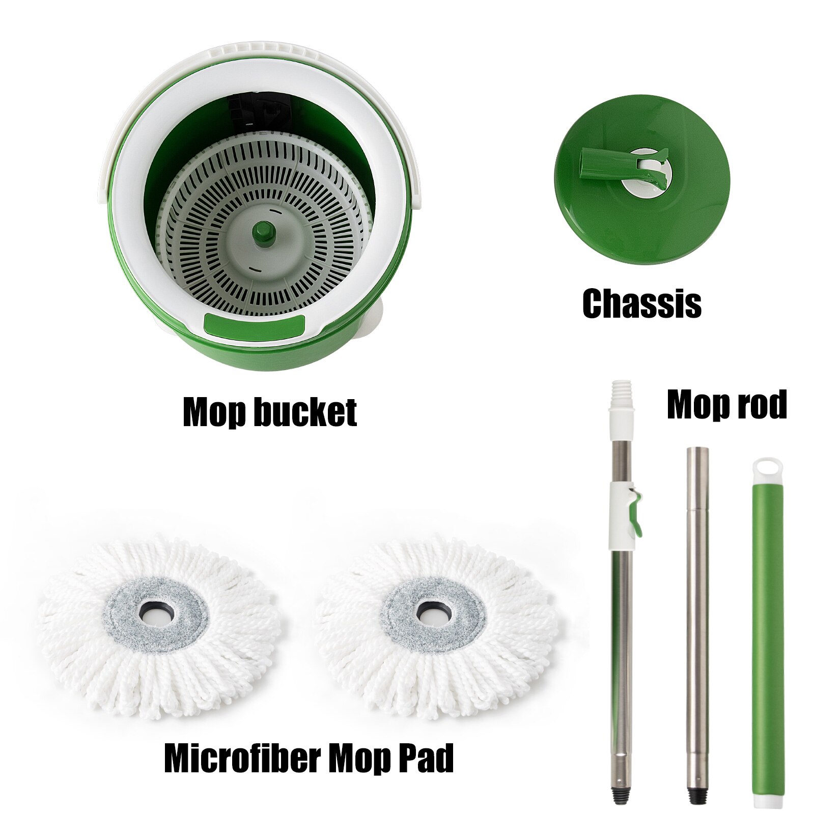 Boomjoy 360 Spin Verstelbare Vloer Mop Met Grote Emmer 2 Stuks Microfiber Pads Verlengde Handvat Voor Hardhout Schoonmaken
