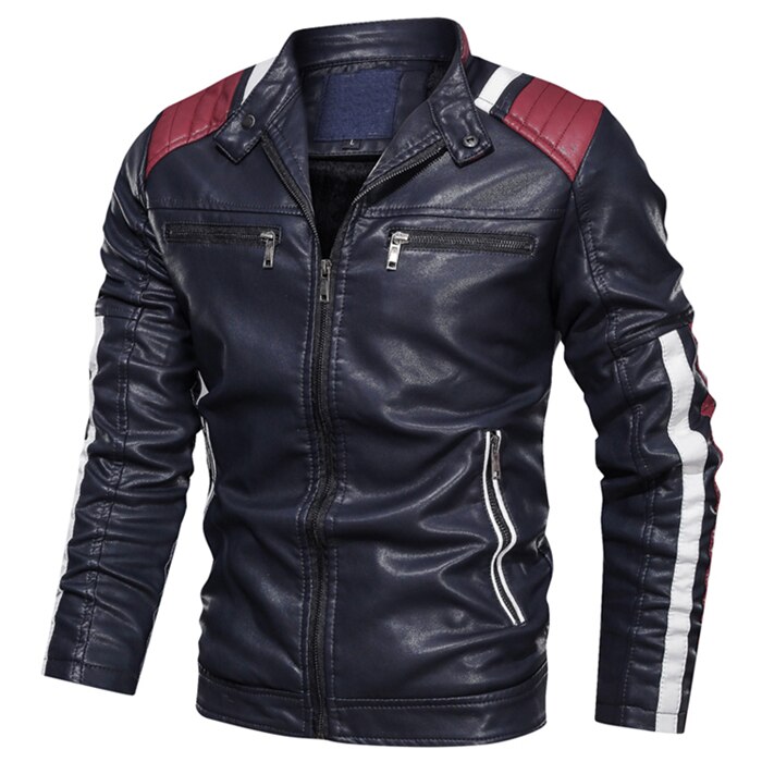 Naranjasabor skinnjacka herr vinter höst pu motorcykel jackor casual slim fit kappor manligt märke kläder  n586: Mörkblå / Xxl