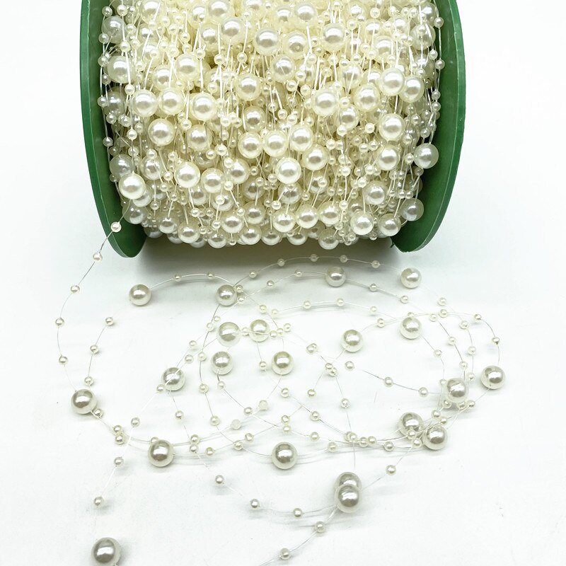 Línea de pesca de decoración navideña, 2 yardas, 8 + 3mm, perlas artificiales, cadena de cuentas, guirnalda de flores, de boda # SBT