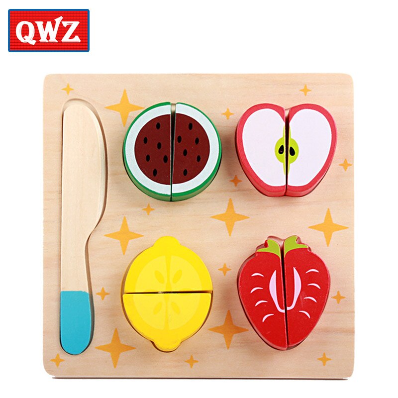 Houten Speelgoed Keuken Cut Fruit Groenten Dessert Kids Koken Keuken Speelgoed Voedsel Pretend Play Puzzel Educatief Speelgoed voor Kinderen: QWZ093-A-Strawberry