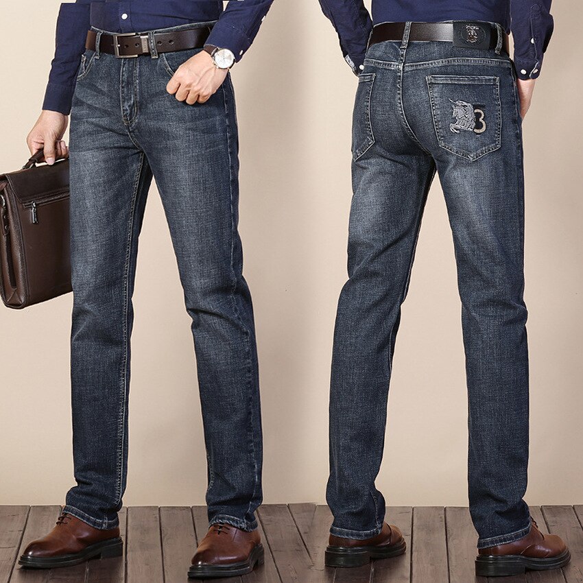 Jeans for menn slim elastisk b ord merke høst vinter forretningsbukser klassisk stil bomull jeans dongeribukser