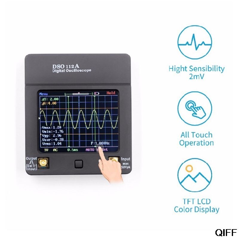 DSO 112A Mini Digital Oscilloscope Touch Screen TFT Portable Pocket USB Interface 2MHz Bandwidth 5Msps Sampling Rate Aug. 12