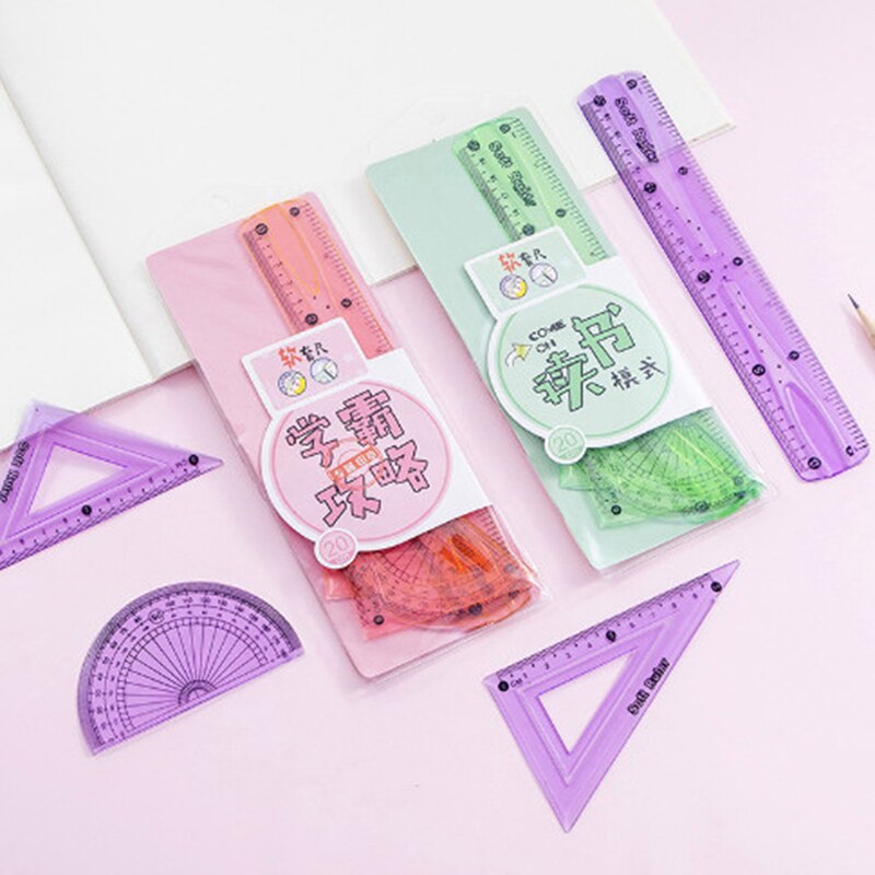 4pcs/set Straight Ruler Protractor Students Math Geometry Soft Bendable Ruler Set Office School Supplies
