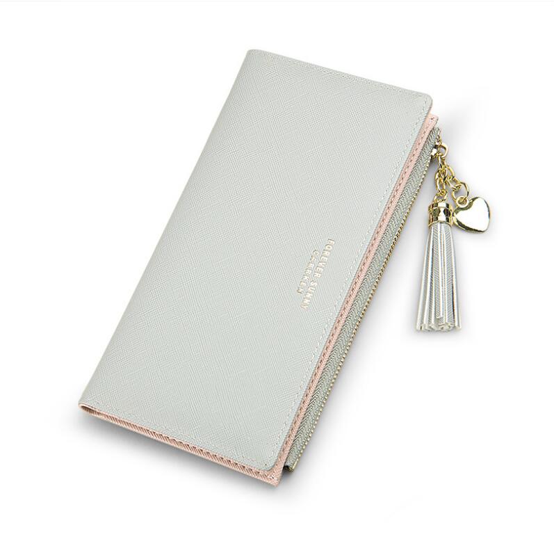 Tassel Wallet Women Long Cute Wallet Leather Tassel Women Wallets Zipper Portefeuille Female Purse Clutch Cartera Mujer: Gray