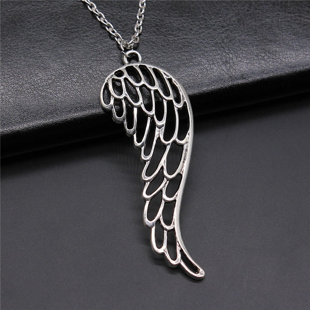 2 Colors Antique Silver Color Antique Bronze Color Bird Wings &amp; Feather Pendant Necklace For Women Men Girl Boy Metal Chain: N-B10510 / 45cm