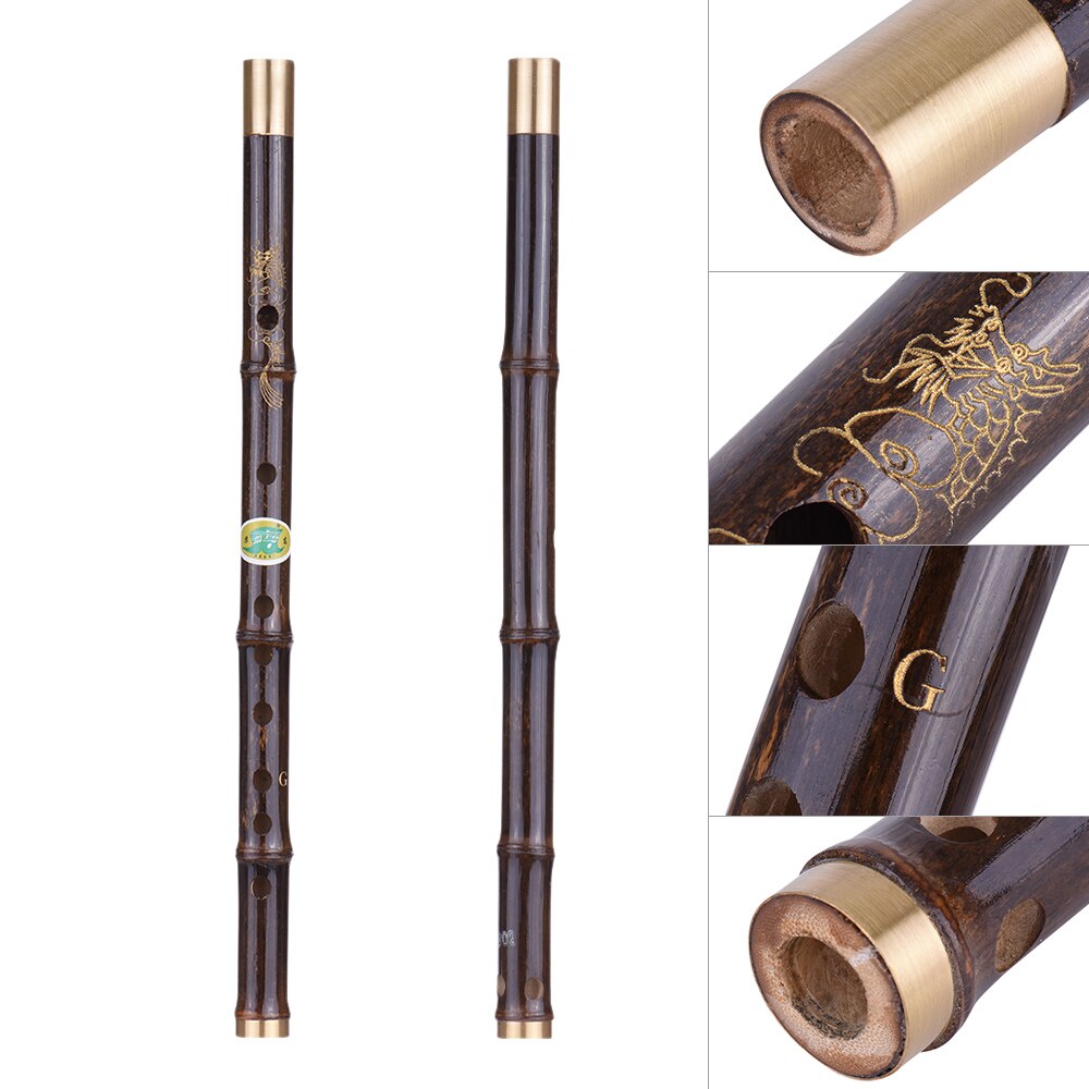 Flute Black Bamboo Dizi Flute Traditional Handmade Chinese Musical Woodwind Instrument Key of D Study Level