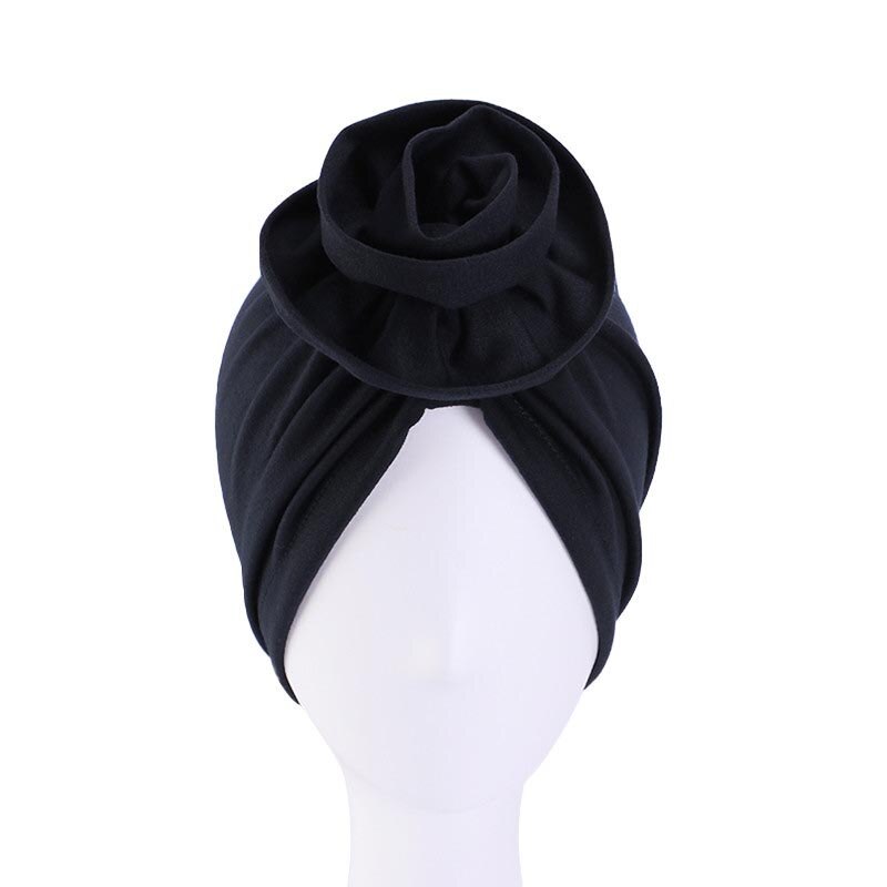 Soild Floral Floral Women Turban Hat bohemian top flower turban african twist headwrap Ladies Hair Accessories India Hat: Black