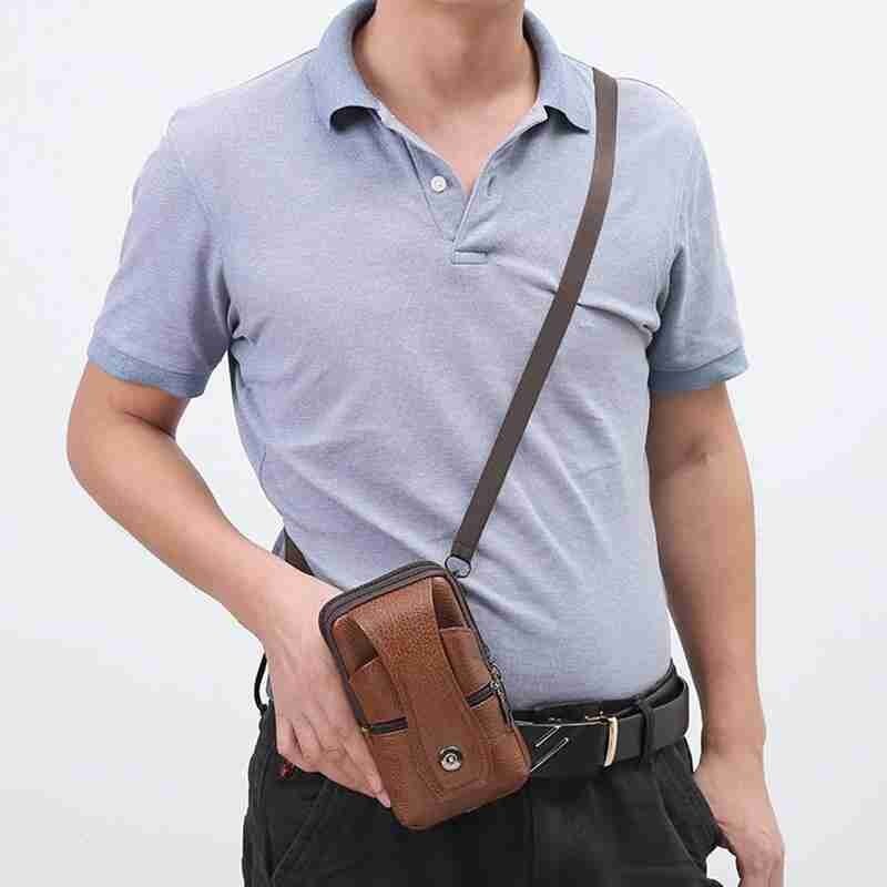 Men PU Leather Fanny Waist Bag Classic Texture Business Casual Phone Bag Purse Belt Bum Pouch