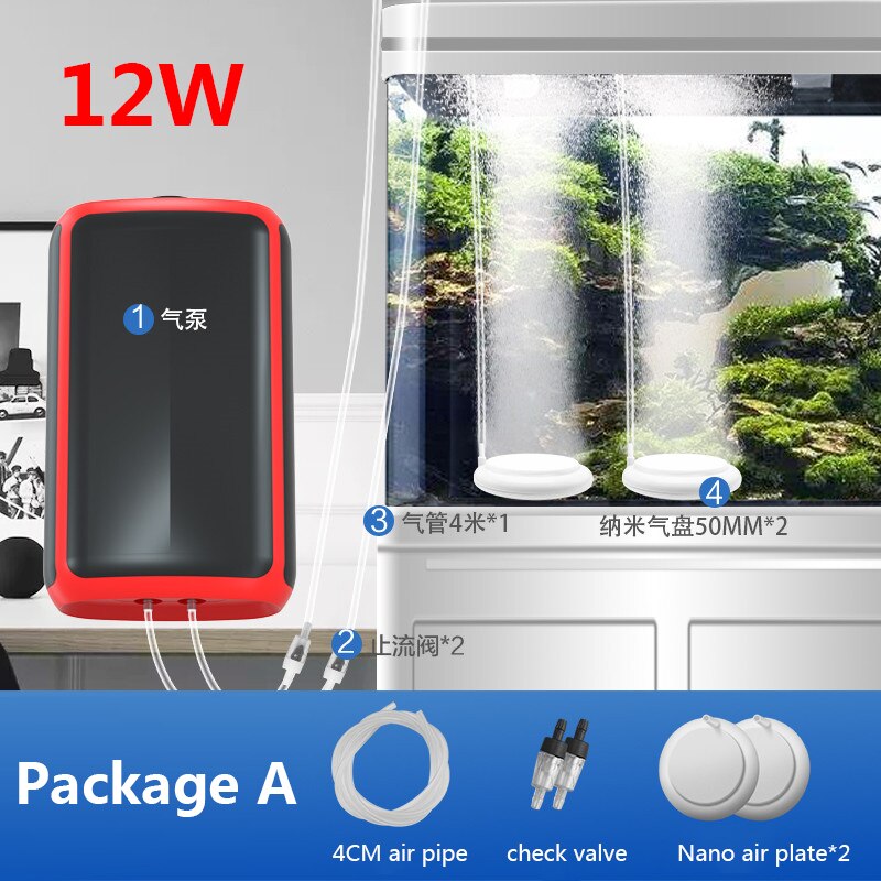 high fish tank oxygen pump ultra-quiet aerator small household oxygenator fish aerator oxygen pump high power: 12W Package A / 110V US adapter plug