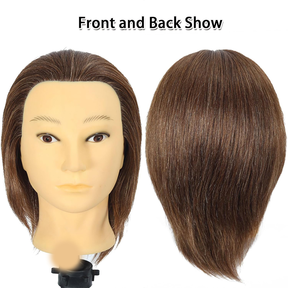 Male Mannequin Head With Human Hair Black For Practice Hairdresser Cosmetology Training Doll Head For Hair Styling