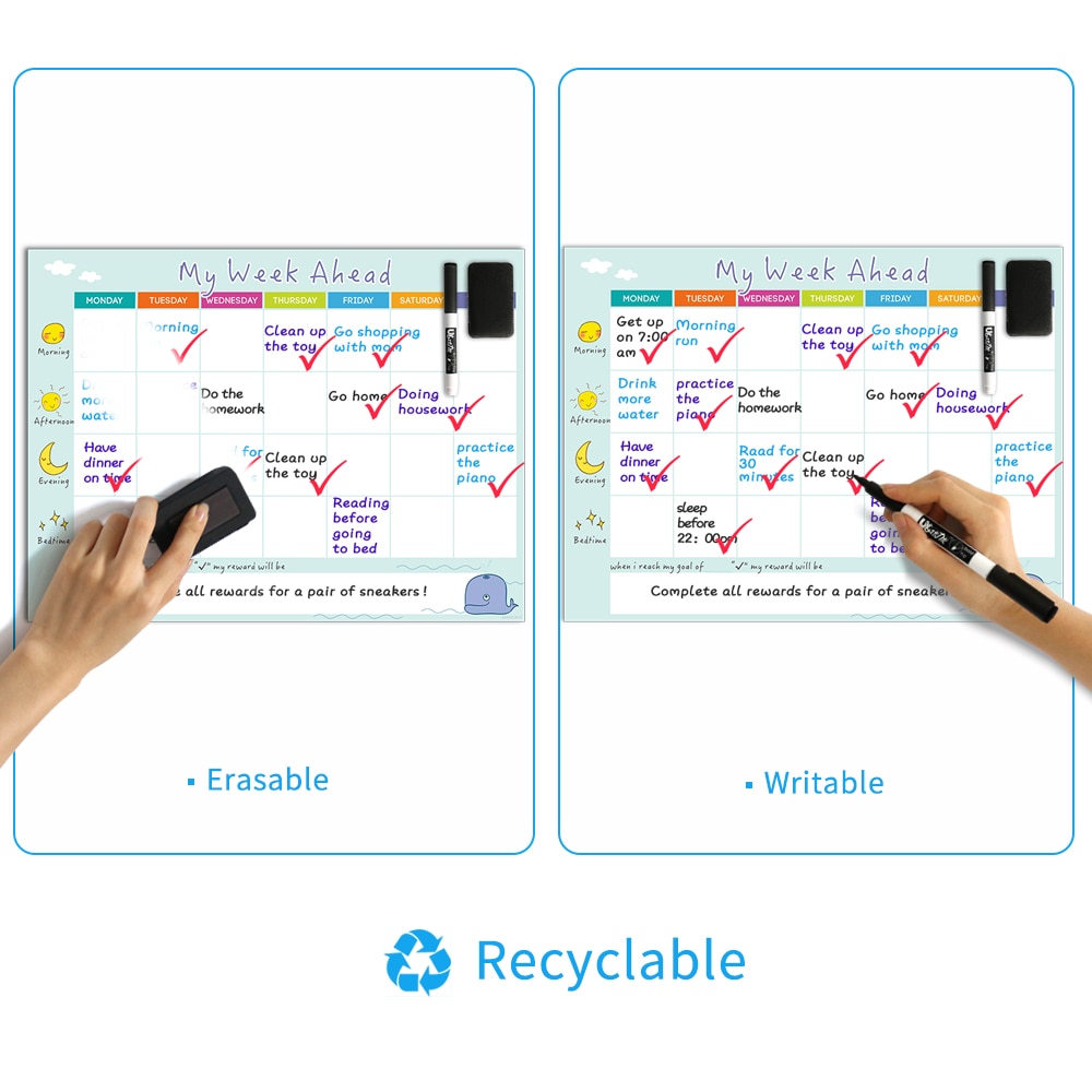 Removable Whiteboard Fridge Sticker Weekly Planner Magnetic Dry Wipe Calendar Schedule Kids Reward chart School Home Stationery