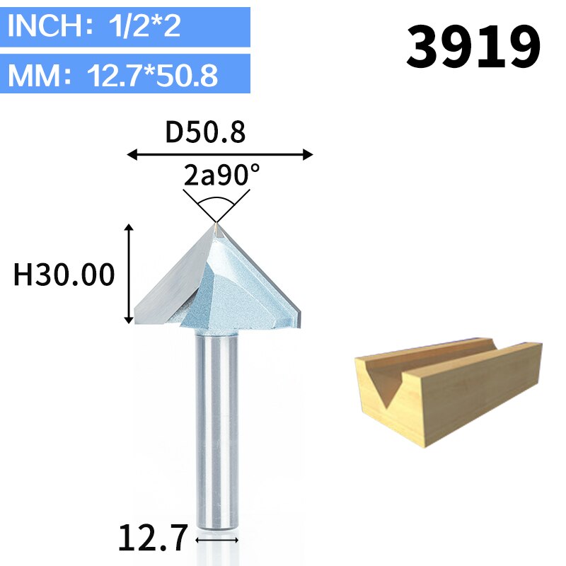 HUHAO 1 Uds 1/2 "1/4" vástago fresas de enrutador de grado Industrial para madera 90 Deg V tipo ranurado cortador de tungsteno herramienta de tallado de carpintería: 3919
