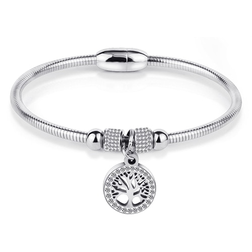 Hollow Tree Flower Bracelets For Women Stainless Steel Crystal Charm Bracelets Magnet Bangles Jewelry: steel