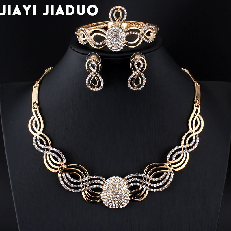 Jiayi jiaduo afrikanske brude smykker sæt til kvinder guldfarvet krystal halskæde øreringe sæt bryllup opgave