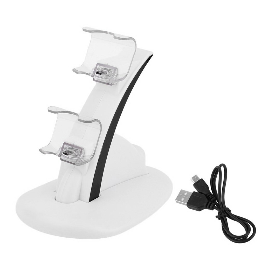 Dua USB Charging Socket Kit Charger Dock Stand Cradle For PS4 Console Controller Play Station Game Pad With USB Cable: White