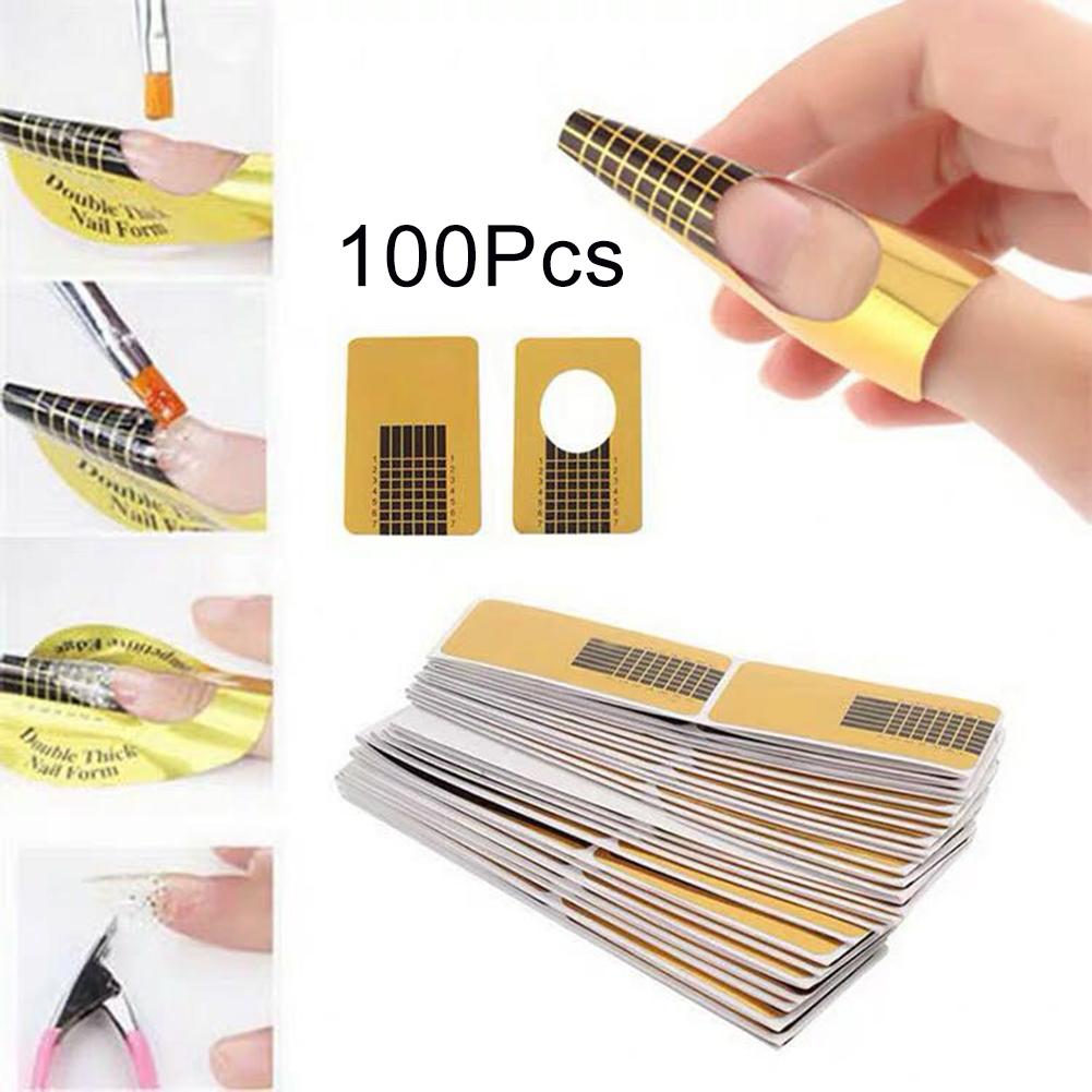 100Pcs Acrylic Tip Gel Nails Forms Expansion Builder Form Curl Shape Art Guide Sticker For Nail Extension Stencil Manicure Tools