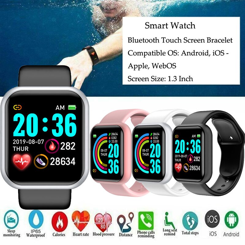 D20 Smart Watch Bluetooth Sport Fitness Barcelet Smart Watch Men Women Waterproof Blood Pressure Heart Rate Monitor Smartwatch