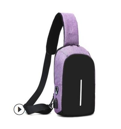 Mini mochila antirrobo multifunción con cargador USB para hombre, para el pecho bolso cruzado, bolsa de hombro Oxford de viaje corto: Púrpura
