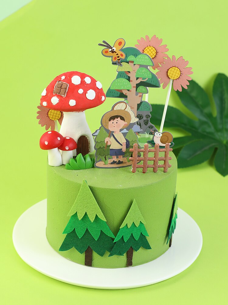 Boom Paddestoel Huis Bos Cake Toppers Voor Kid &#39;S Verjaardag Decoratie Jongen Vlinder Bloem Cupcake Toppers Verjaardag Broodjes