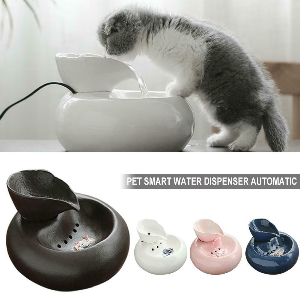 Fuente eléctrica de cerámica para gatos y perros, tazón para beber, fuente de agua automática para gato, dispensador de productos para mascotas, cuenco para comida