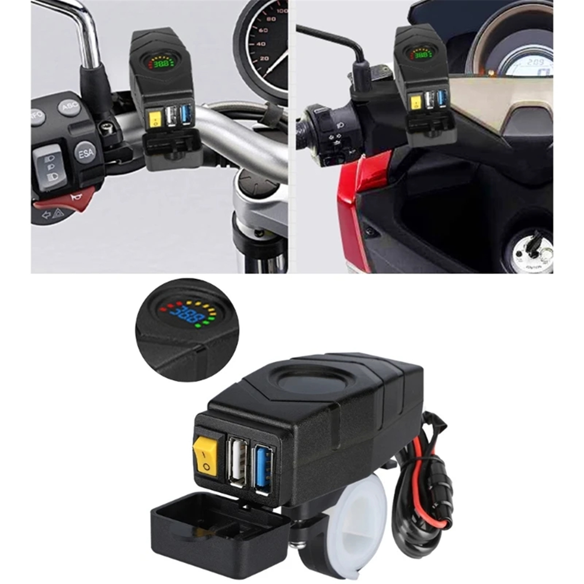 C1FB 20-80V E-bike stuur USB-oplader 24V 36V 48V 60V QC3.0 snelladeradapter (rood licht)