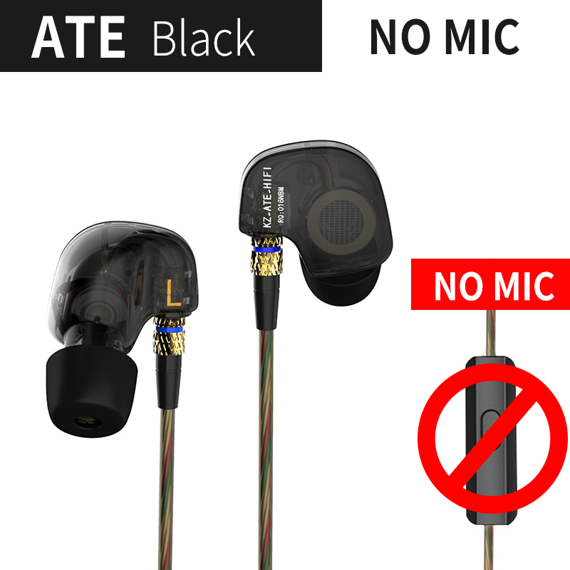 KZ ATE In Ear Earphone Driver HiFi Sport Running Music Earbuds Microphone Headset KZ EDX ZST ED12 ZS3 ES4 ZSE ED9: Black no mic