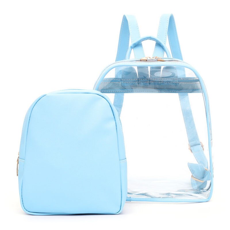 Sød klar plast se gennem gennemsigtig rygsæk kvinder pige studerende rejsetaske skoletaske skoletaske august 16: Blå