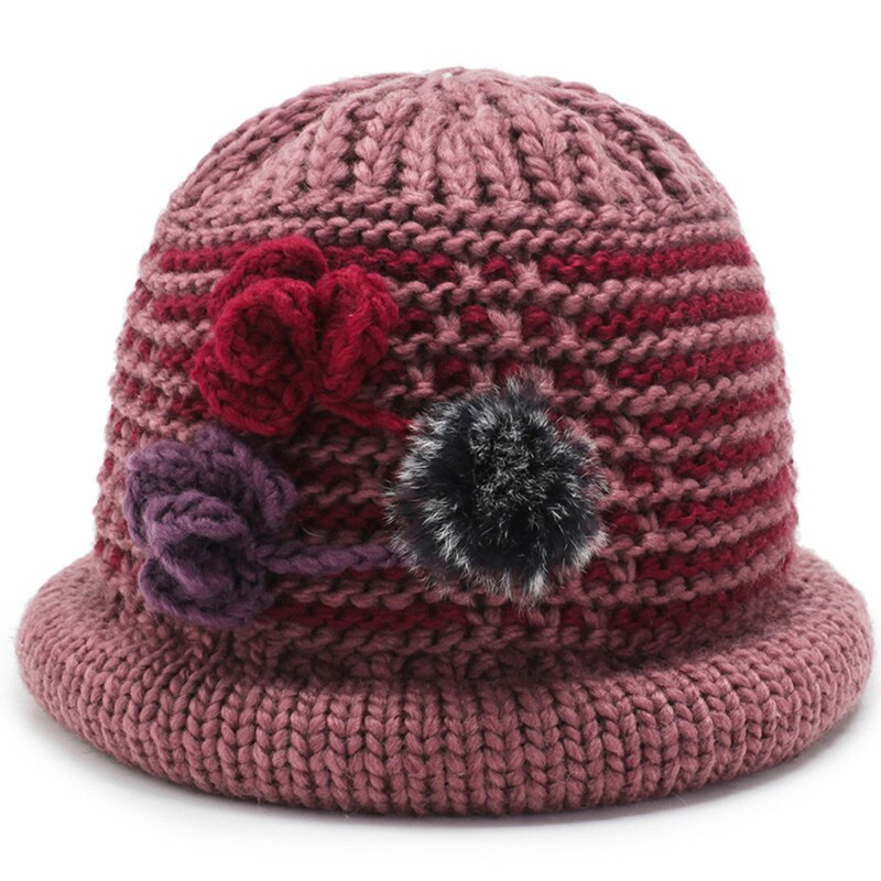 Chapeau de grand-mère d&#39;âge moyen pour femme, chapeau en laine épaissie, de Shopping, à la , automne et hiver: pink