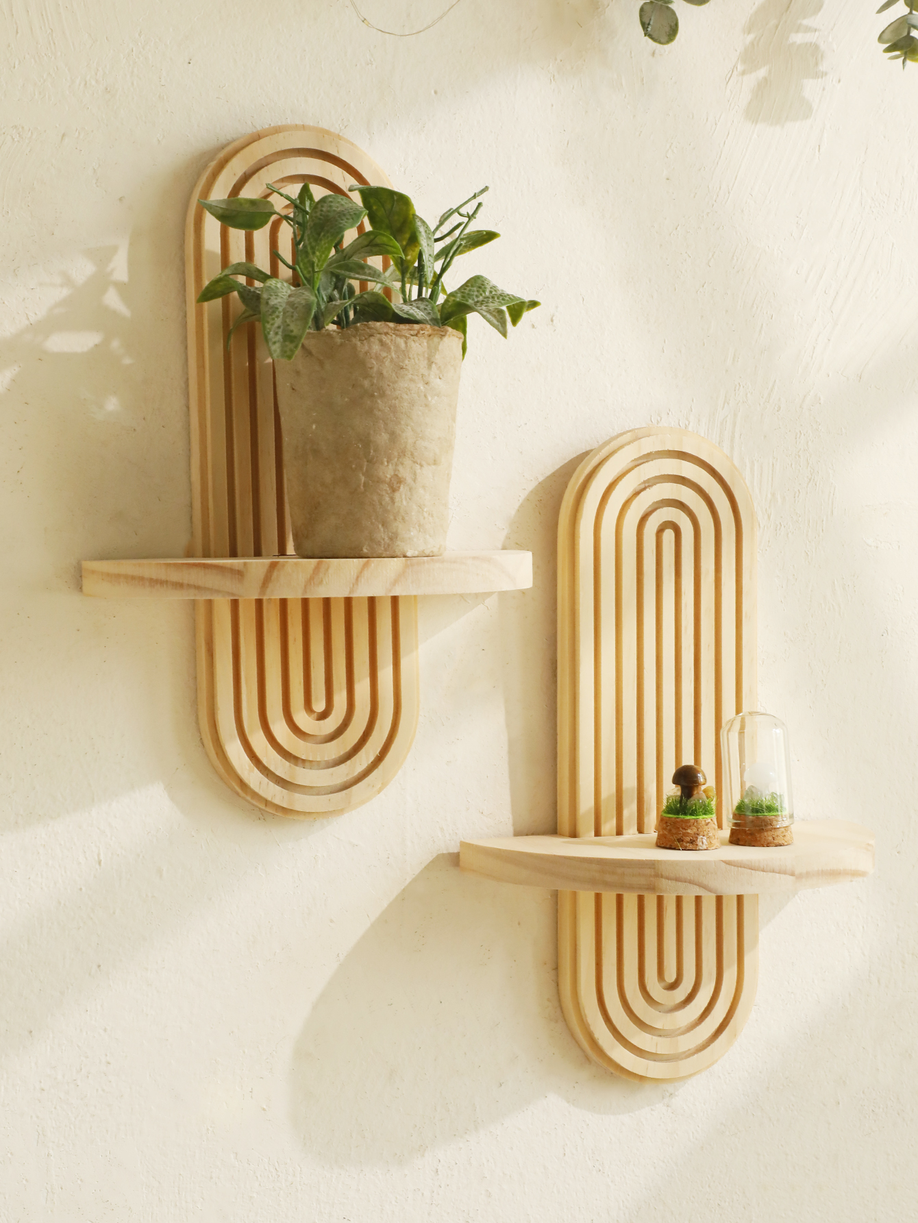 Étagères murales en bois de Style Boho, 1 pièce, étagères murales géométriques, finition bois naturel, décoration de maison moderne, décoration de plantes