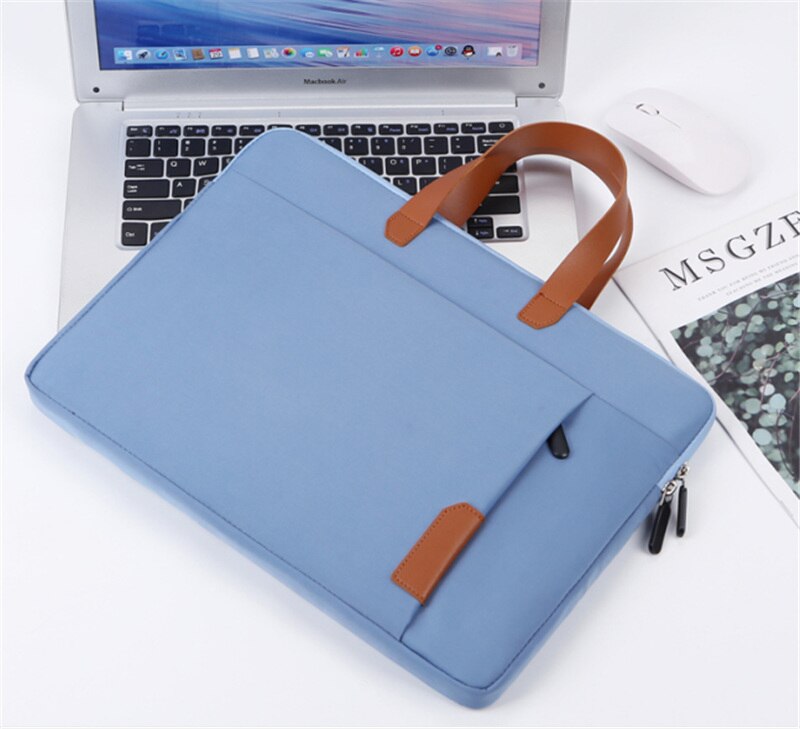 Portable Waterproof Oxford Cloth Laptop Bag Double Zippers Closure Anti-collision Handbag with Front Pocket 14 inch