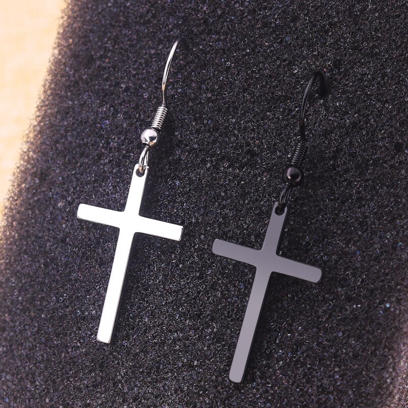 Boucles d'oreilles ethniques pour femmes, grandes croix, longues, en titane et acier, 3 couleurs, bijoux ethniques