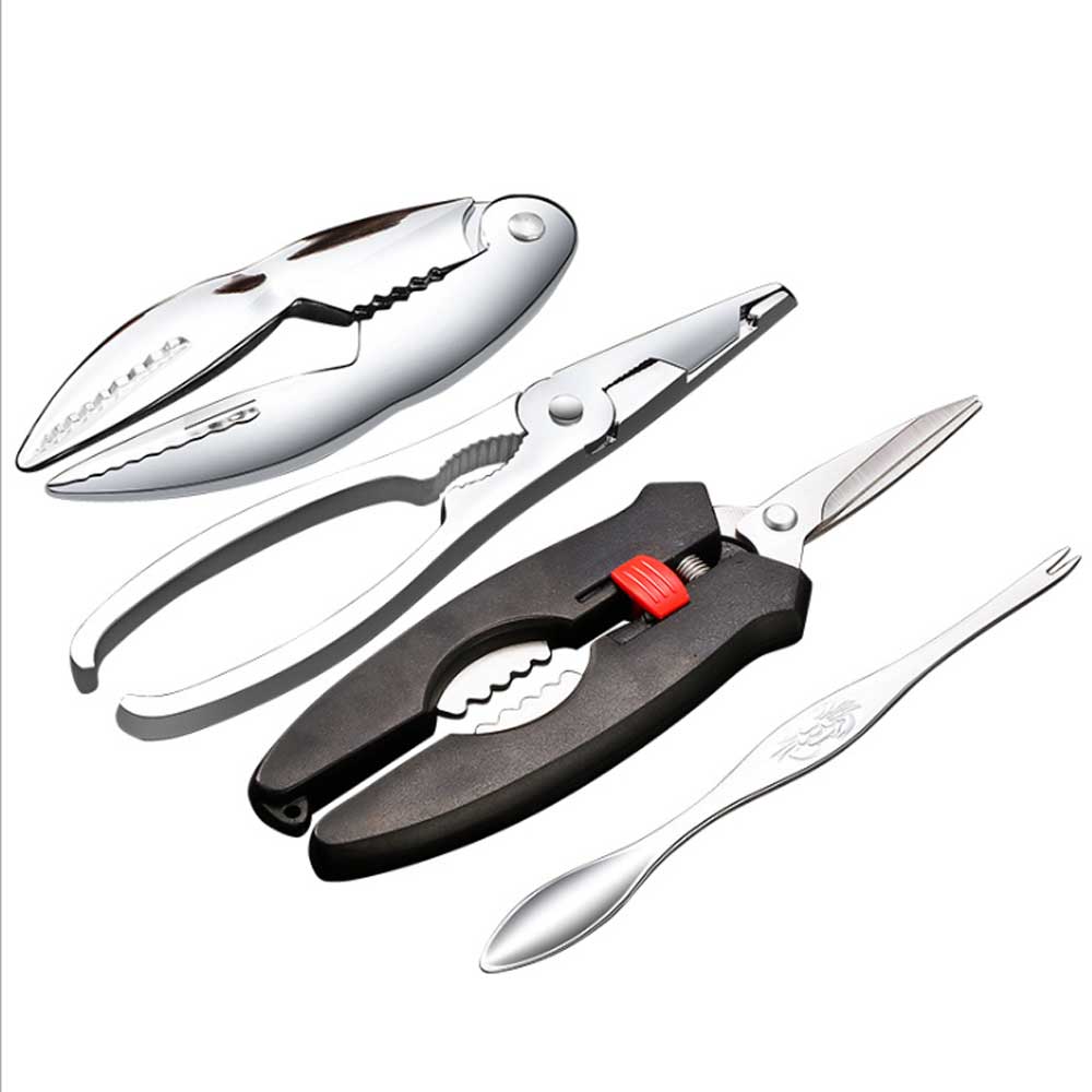 Juego de pinzas de acero inoxidable para comer cangrejo, pinzas de acero inoxidable para pelar camarones, langosta, utensilios para mariscos, galletas, cucharas, accesorios de cocina, 6 piezas