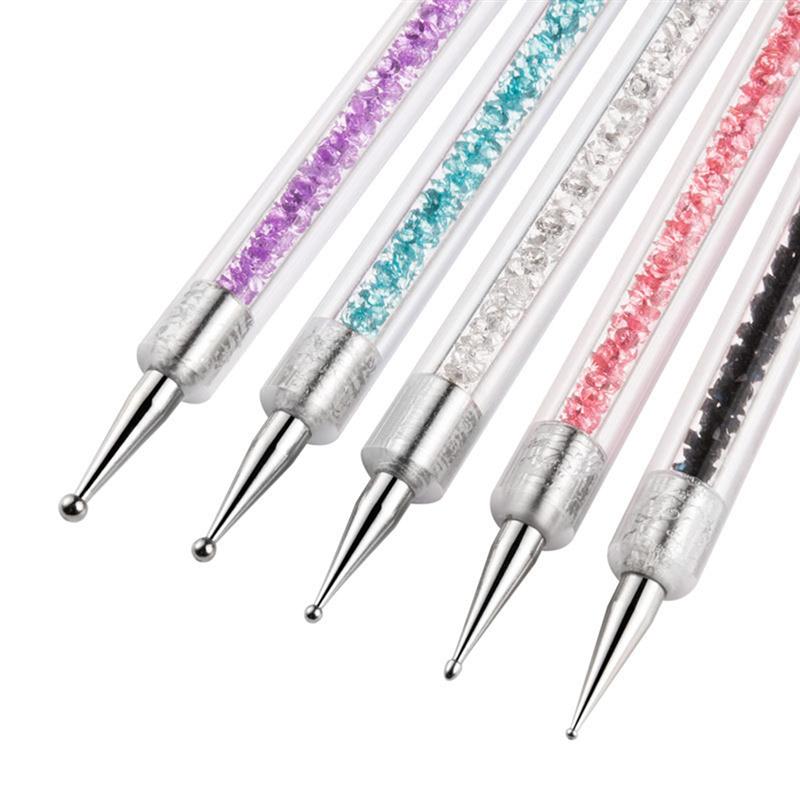 5pcs Nail Paint Pens Set Rhinestone Rod Nail Art Brushes Double-Ended Drawing Liner Dotting Pen Manicure Tools