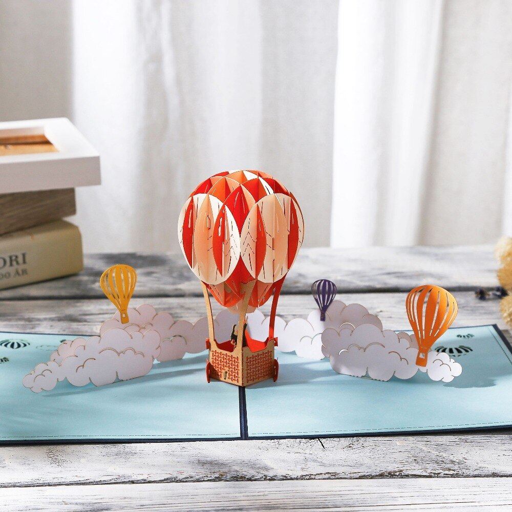 AIT-tarjeta de felicitación plegable 3D, globo de fuego, Pop-Up