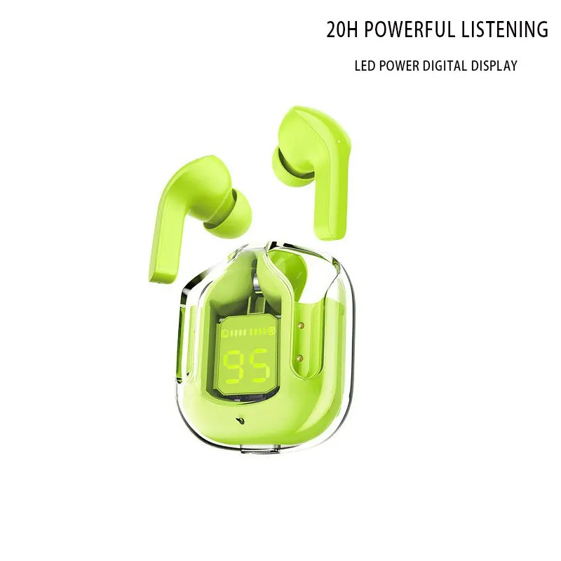 Auriculares inalámbricos Bluetooth 5,3 transparentes con pantalla Digital LED sonido estéreo TWS ENC auriculares micrófono para trabajo deportivo: Verde